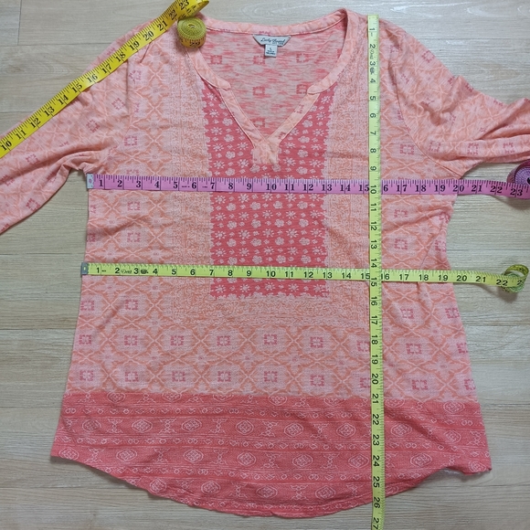 SOLD Lucky Brand Sz L Coral Bracelet Sleeve Placed Scarf Top Blouse Bohemian - Picture 5 of 6